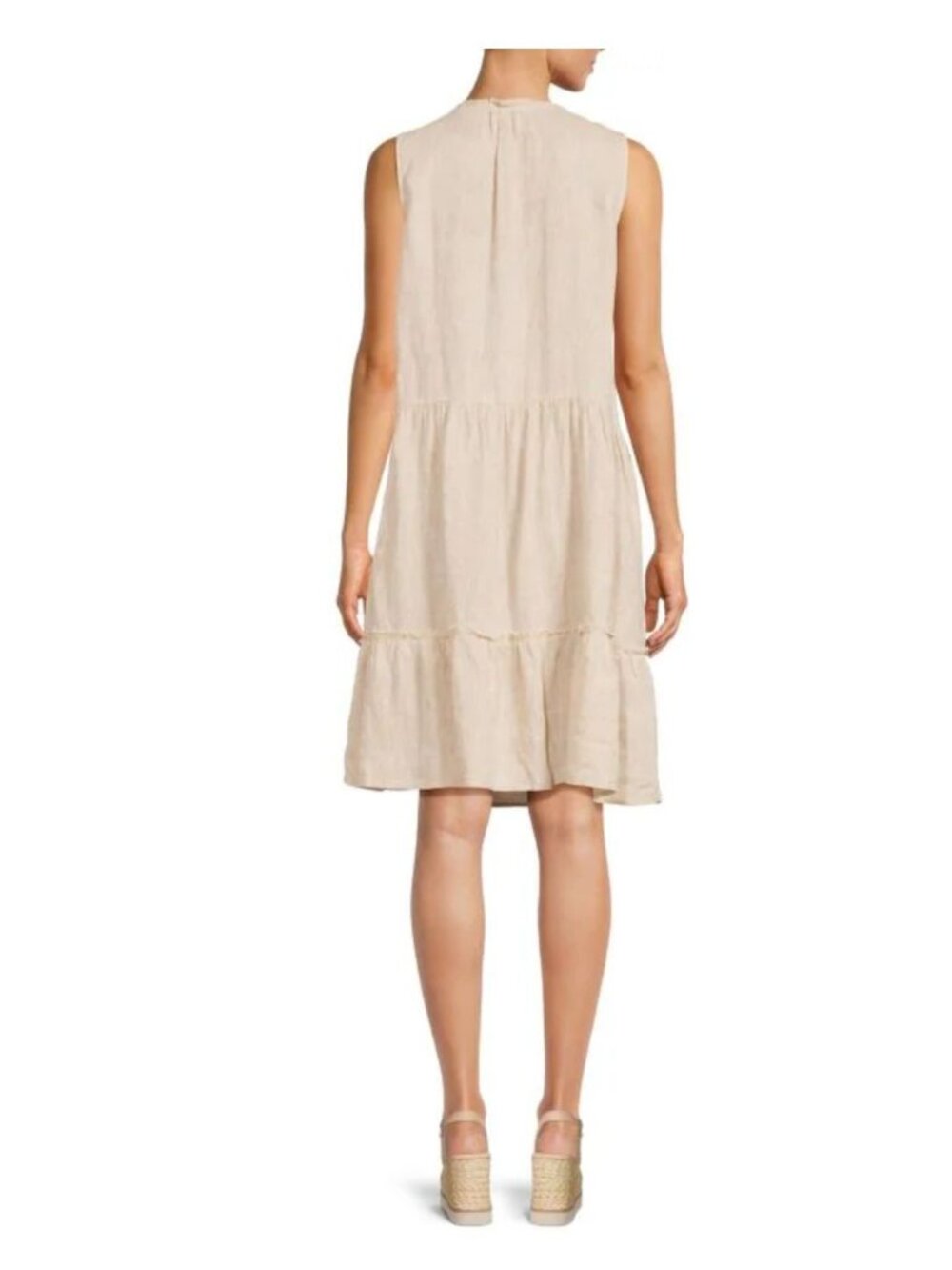 J. McLaughlin Christa Linen Dress Tassel Tiered Shift Neutral Tan Sleeveless LG - Picture 9 of 9